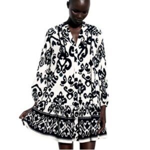 ZARA SHORT PRINTED DRESS BLACK/WHITE SIZE L NBW